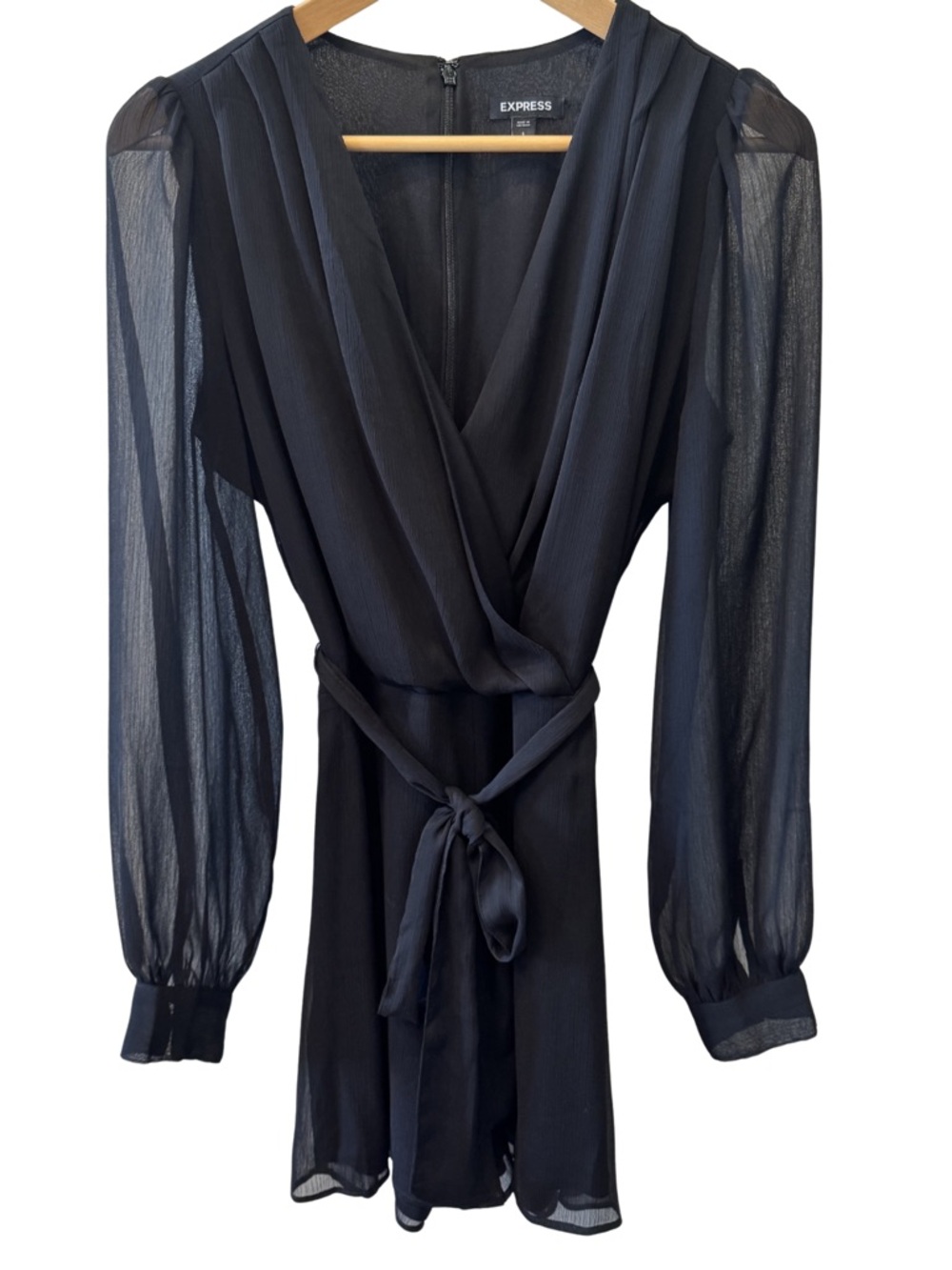 Express Black Sheer Sleeve Romper w/ Tie Waist – Size Small